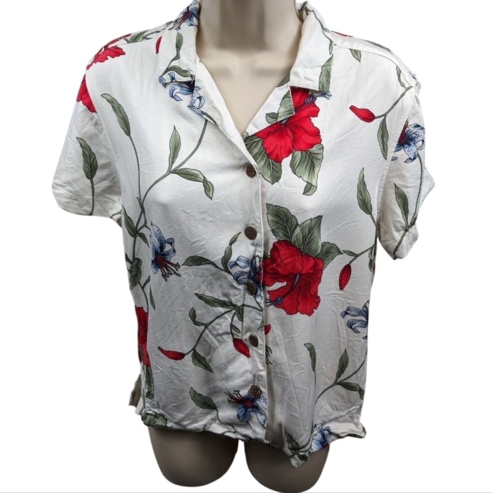 Caribbean Joe Floral Button-Up Shirt Sz S
